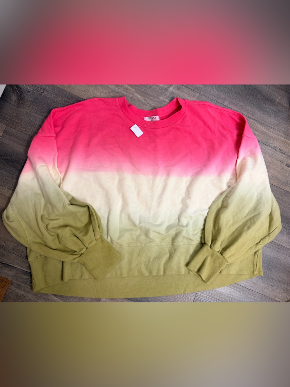 Zenana Ombre Sweatshirt 3X NWT Pink Olive Green Dip Dye Dolman Sleeve Pullover